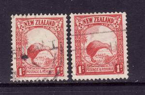 New Zealand-Sc#186,186a-1p copper red-used-1935-original & re-engraved-Birds-