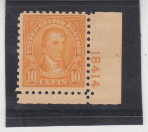 US Scott # 591 10c Monroe Mint Plate Number Single VF OG MNH SCV $175.00