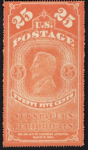 US#PR3 25c Orange Red Lincoln Newspaper Stamp NGAI SCV $400