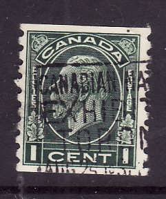 Canada-Sc#205-used 1c dark green-KGV Medallion coil-id#249-1933-
