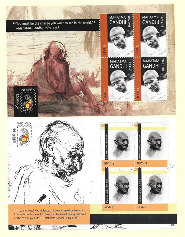 NEVIS Sc 1650-51 NH issue of 2011 - 2 MINISHEETS - GANDHI