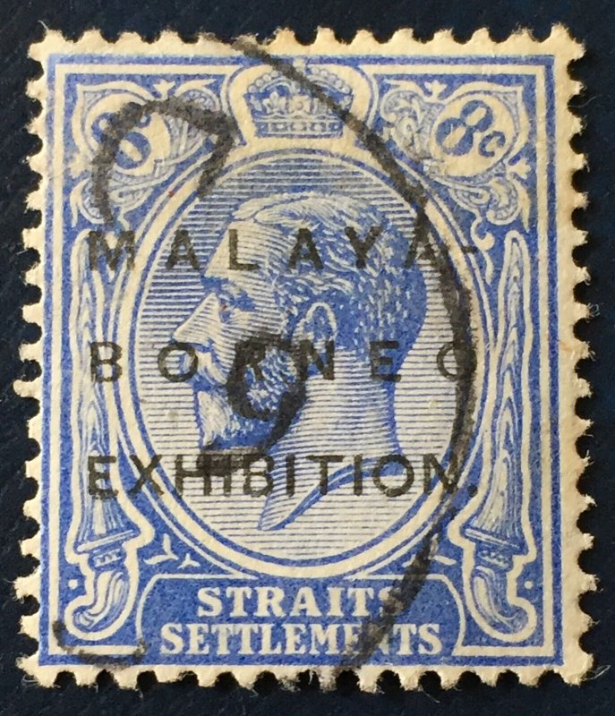 MALAYA-BORNEO EXHIBITION MBE opt Straits Settlements KGV 8c Used SG#244 M3095