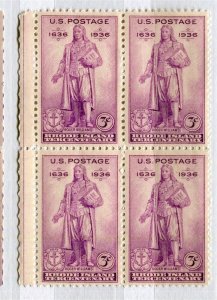 USA; 1936 early Rhode Island issue fine MINT MNH unmounted 3c. BLOCK of 4