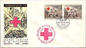 Philippines FDC '56 - Golden Jubillee Phil Nat'l RedCross - 2x20c Stamp - F43163