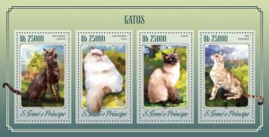SAO TOME - 2014 - Cats - Perf 4v Sheet - Mint Never Hinged