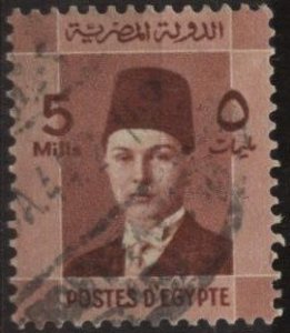 Egypt 210 (used) 5m King Farouk, red brown (1937)