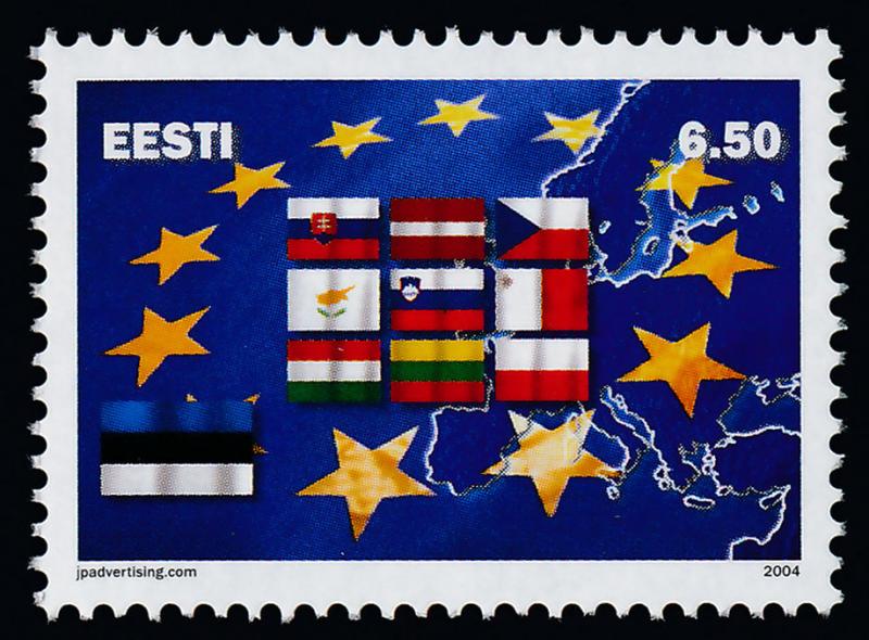 Estonia 486 MNH Flags, Admission to European Union, Map