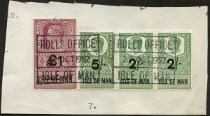 Isle of Man KGVI One Pound 5/- and 2 x 2/- Key Plate Type Revenues CDS on Piece