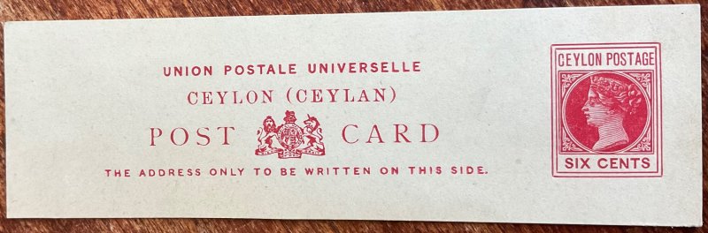 Ceylon Postal Card Cut “Square” Circa Early 1900’s Queen Victoria L21