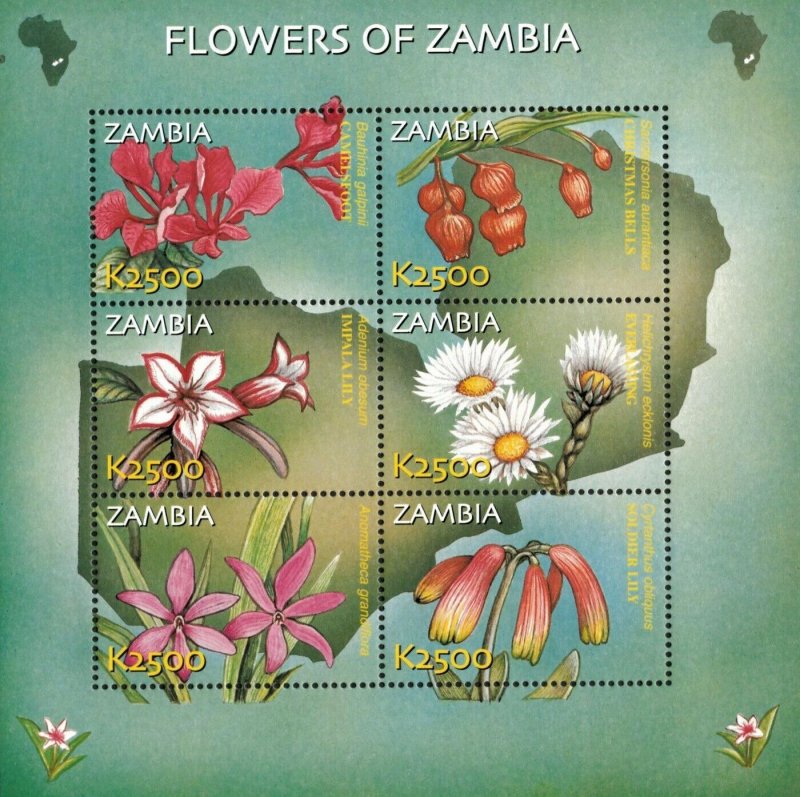Zambia 2002 - Flowers of Zambia - Sheet of 6 - Scott 989 - MNH