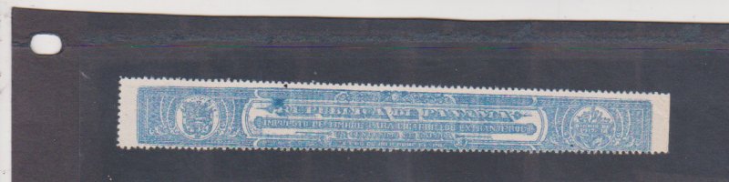 Panama 1920's Cigarrillos Tax Fiscal Revenue Un Centesimo de Balboa Perforated