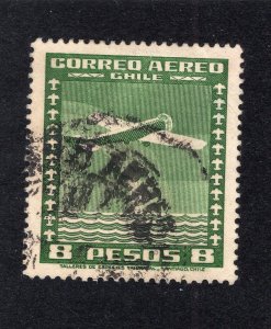 Chile 1935 8p green Airmail, Scott C45 used, value = 25c