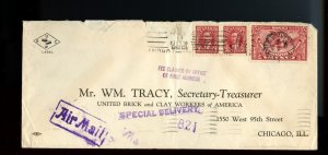 ? 20c Special Delivery Airmail 1938 to USA, Union, cover Canada