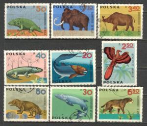 POLAND Sc# 1395 - 1403 USED FVF Set9 Prehistoric Dinosaurs