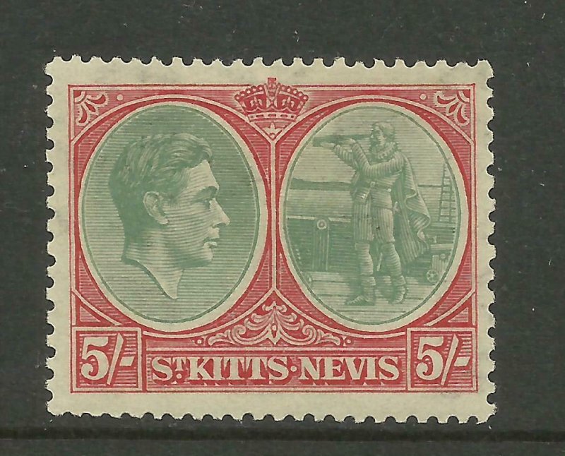 ST.KITTS & NEVIS 1938/50 Sg 77, 5/-  Grey-Green & Scarlet, M/Mint. ( Box 5-12} 