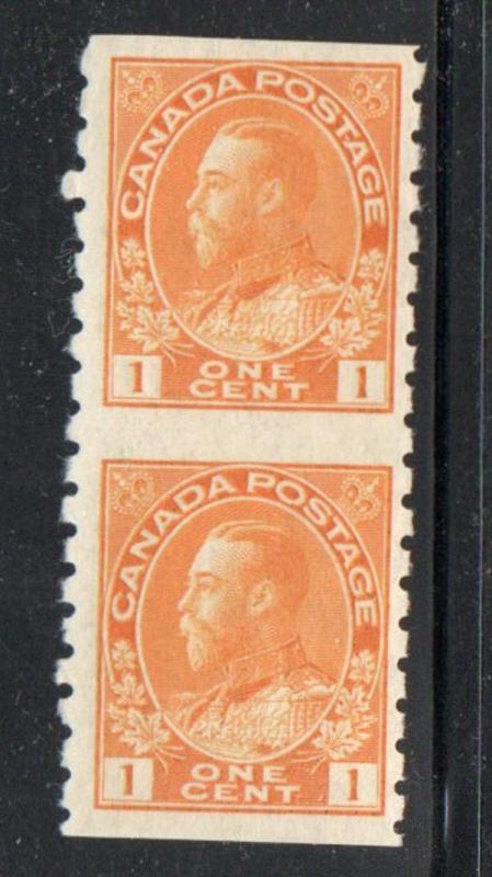 Canada Sc 126a 1923 1c G V Admiral imperf between coil pair  stamp mint