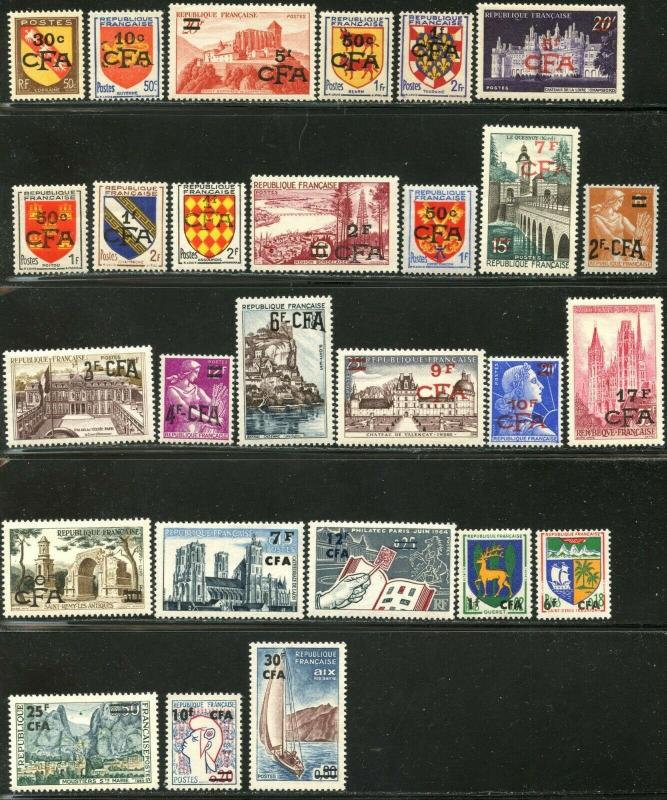 REUNION Sc#269//362 1949-67 27 Different Ovpts on France OG Mint LH