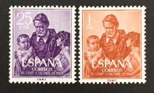 Spain 1960 #943-4, St. Vincent de Paul, MNH.