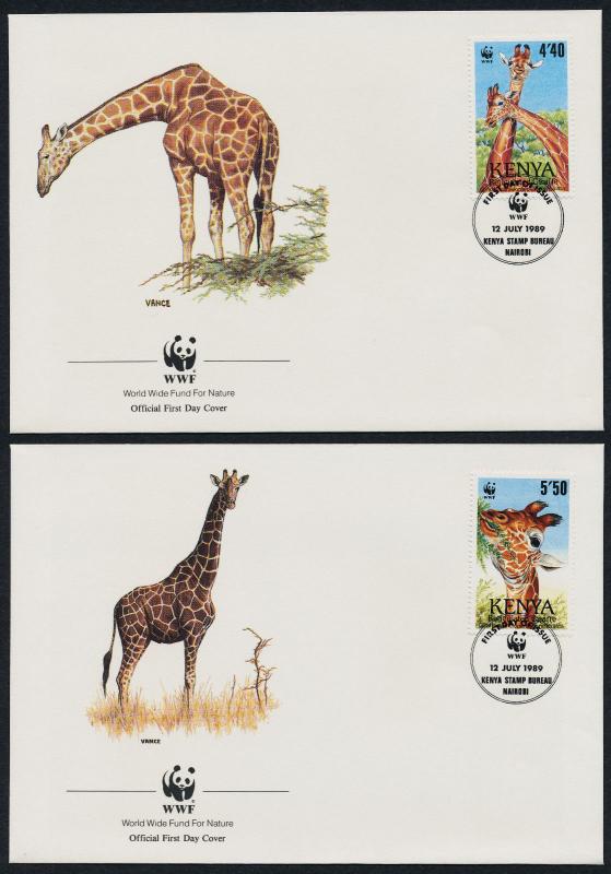 Kenya 491-4 on FDC's - WWF, Giraffes