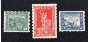 Yugoslavia 1931 Set of 3 War Memorial Semi Postal, Scott B20-B22 MH
