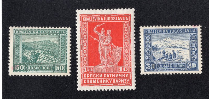 Yugoslavia 1931 Set of 3 War Memorial Semi Postal, Scott B20-B22 MH