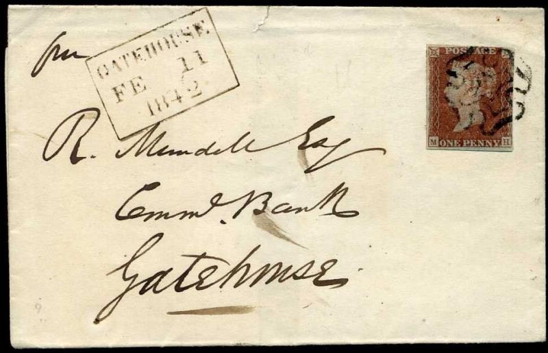 Scotland: WIGTOWN Maltese Cross 1842 SG8 1d  Red (MH) to Gatehouse