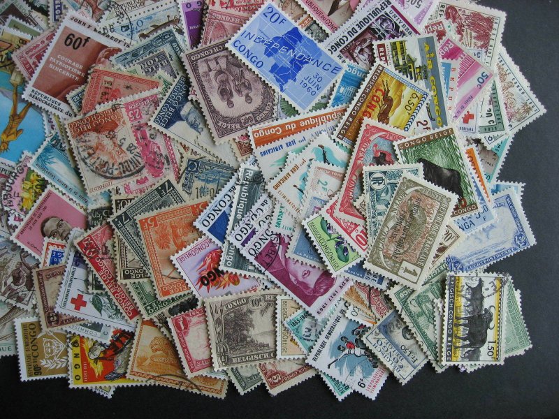Congo (s) scrap pile (duplicates, mixed cond) estimate 300 stamps 