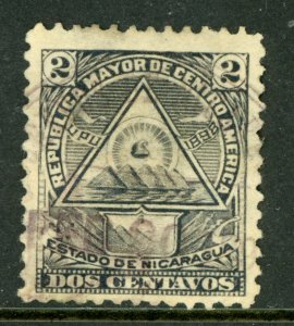 Nicaragua 1896 Seebeck 2¢ Coat of Arms Wmk VFU B884   ⭐⭐⭐⭐⭐⭐