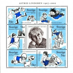 Sweden 2002 Booklet pane Astrid Lindgren childen's book writer. MNH