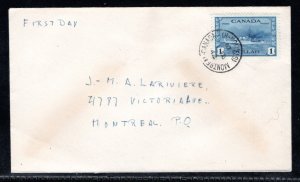 262, Canada, Scott, FDC, tied by CDS, 1 Jul 42, no cachet