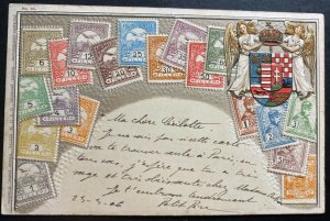 1906 Buenos Aires Argentina Stamp On Stamp Hungary Postcard cover To Paris Franc