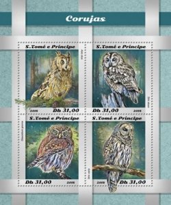 St Thomas - 2018 Owls on Stamps - 4 Stamp Sheet - ST18510a