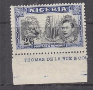 NIGERIA, 1938 KGVI 2s.6 perf. 13 x 11 1/2, part imprint, lhm,gum toning as usual