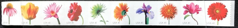 US MNH #4166-4175 Coil Strip of 10 (not in order) Beautiful Blooms SCV $20.00