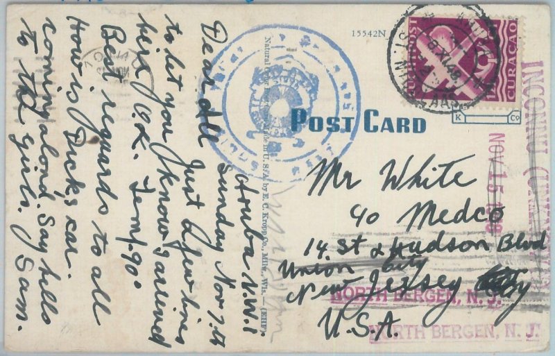 82092 - CURACAO - POSTAL HISTORY -  POSTCARD    to USA  1948