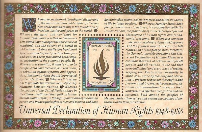 United Nations 1988 All Human Rights Souvenir Sheet  SC# n545 g172 v87 MN