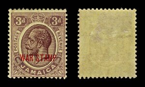 4359: Jamaica SG77 3d Purple on Yellow. WAR STAMP. 1919. Sc# MR11 Mi75 MM m...