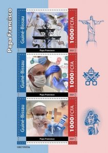 Guinea-Bissau - 2021 Pope Francis & Vaccine - 3 Stamp Sheet - GB210503a