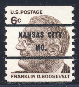 Kansas City MO, 1305-71 Bureau Precancel, 6¢ coil Roosevelt