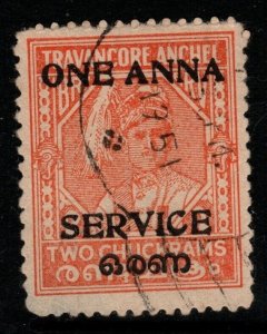 INDIA-TRAVANCORE-COCHIN SGO4 1949 1a on 2ch ORANGE p12½ USED