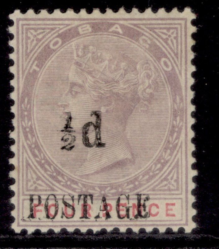 TOBAGO QV SG33, ½d on 4d lilac & carmine, M MINT. Cat £100.