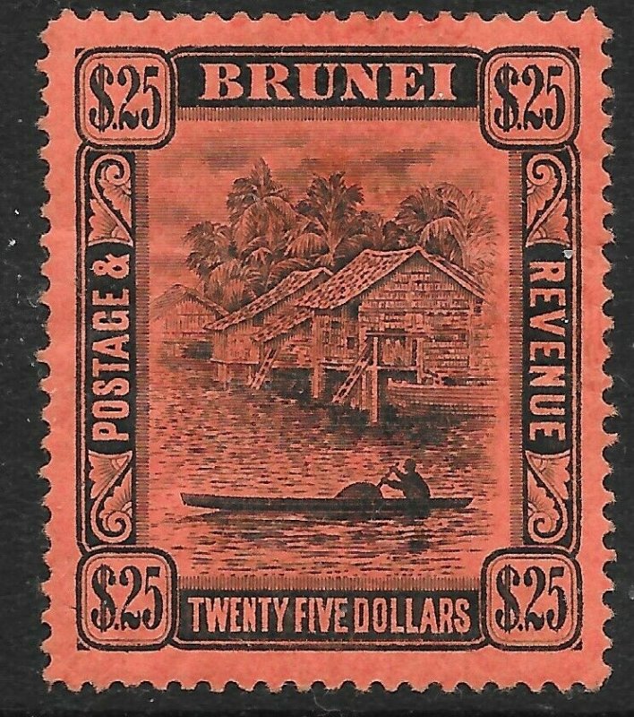 BRUNEI SG48 1910 $25 BLACK ON RED MTD MINT