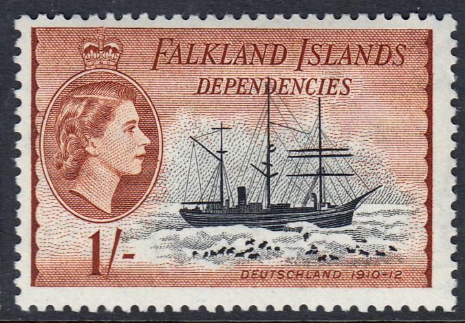 Falkland Island Dependencies QEII 1954 1/- 1s Black Brown SGG35 Mint VLH