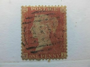 GB Great Britain QV 1857 T-J 1d Orange Brown Perf 14 Fine Used A5P19-