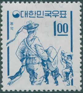 Korea South 1963 SG470 1w blue Farmers' Dance wmk granite paper MLH