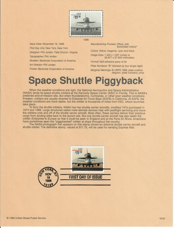 US SP1290 Piggyback Space Shuttle Landing Souvenir Page #3262