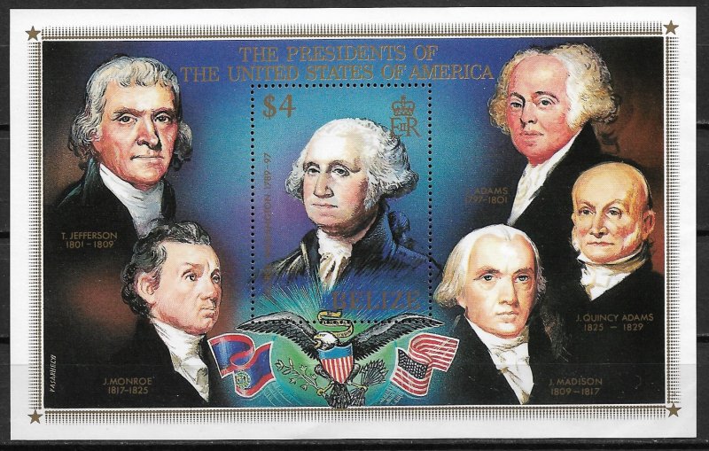 1986 Belize #816  $4 George Washington MNH S/S