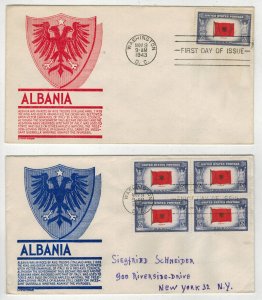 1943 Patriotic FDC OVERRUN COUNTRIES ANDERSON SET OF 2 COLORS 918 ALBANIA