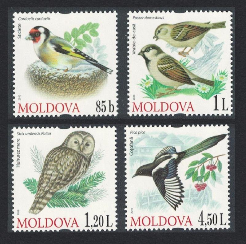 Moldova Owl Magpie Goldfinch Sparrow Birds 4v issue 2010 MI#698-701