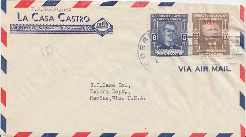 Salvador 8c Belloso and 10c Trigueros Overprinted Aereo 1948 Correo Aereo, Sa...